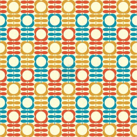 Retro 70s 60s Groovy Mid Century Red Blue Yellow Flowers Pattern