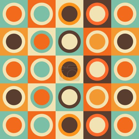 Retro 60er und 70er Jahre Quadrate und Kreise Funky Vintage Bohemian Pattern