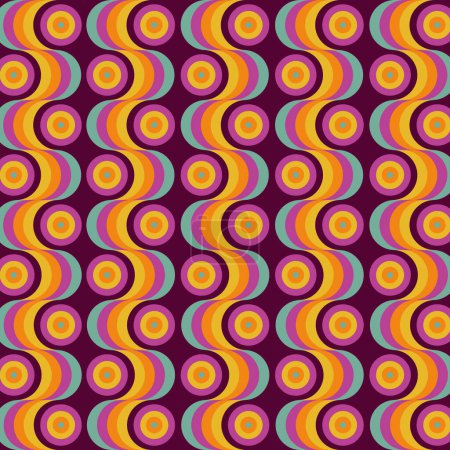 60s 70s Style Retro Wavy Stripes And Circles Vintage Mid-Century Pattern