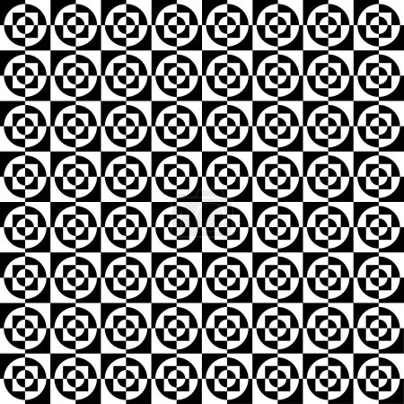 Negro y blanco retro sesenta cuadrados abstractos y círculos patrón