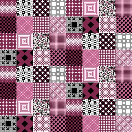 Style rétro rose et violet motifs carrés motif patchwork 