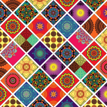 Téléchargez les photos : Modèle de patchwork Hippie Mandala Bohème coloré des années soixante rétro - en image libre de droit