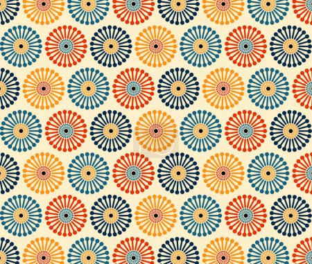 Retro 1970s Mid Century Modern Dandelion Clock Colorful Spoked Circles Background Pattern