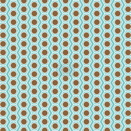 Retro 1970s Style Blue And Brown Hexagons And Circles Vintage Seventies Geometric Background Pattern
