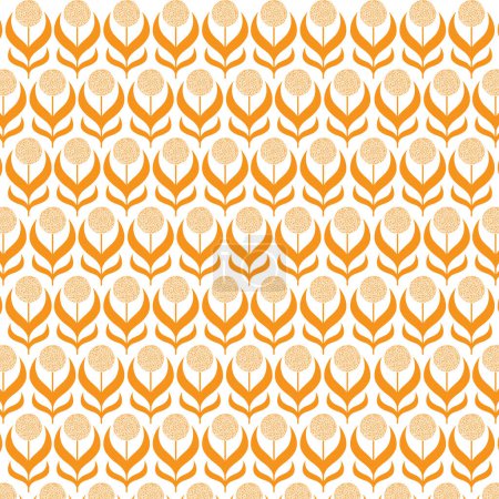 Rétro Années 1970 Orange texturé Fleurs de pissenlit Modèle de fond de style du milieu du siècle