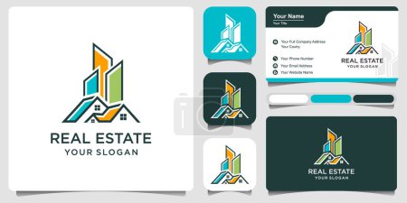 Illustration for Abstract city building logo design concept with business card. home, Residential, apartment and city landscape icon symbol. - Royalty Free Image