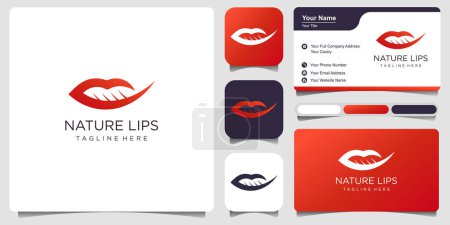Téléchargez les illustrations : Logo lèvres nature avec carte de visite, logo design Premium Vector - en licence libre de droit