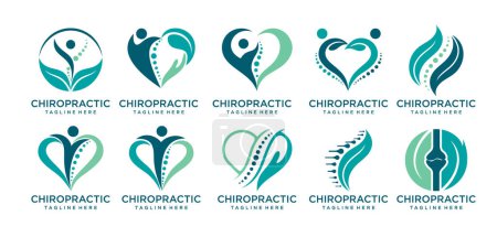 Ilustración de Quiropráctico, masaje, dolor de espalda y osteopatía icono conjunto .logo diseño plantilla - Imagen libre de derechos