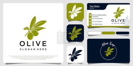 Téléchargez les illustrations : Logo huile d'olive. Illustration vectorielle. olives vertes sur fond blanc - en licence libre de droit