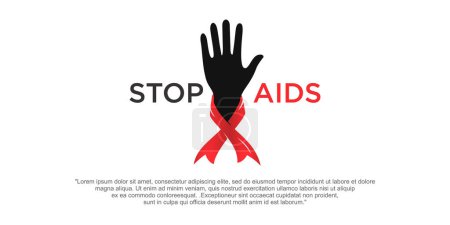 Ilustración de Detener el logotipo del SIDA. Cintas rojas con la mano, el mundo ayuda a la colección de signos del día - Imagen libre de derechos