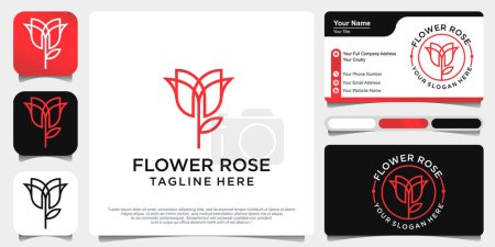Illustration for Logo Roses line art style. flower beauty salon, skincare, cosmetic, nature and spa products. - Royalty Free Image