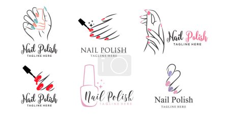 Ilustración de Conjunto de iconos de uñas y manicura con diseño de logotipo de manos de mujer - Imagen libre de derechos