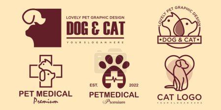 ensemble d'animaux de compagnie Logo chien chat conception vectorielle modèle