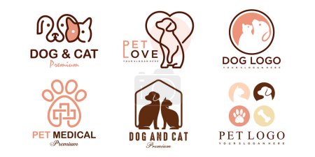 Icône de soins pour animaux de compagnie logo avec chien et chat silhouette symbole pour magasin clinique vétérinaire hôpital