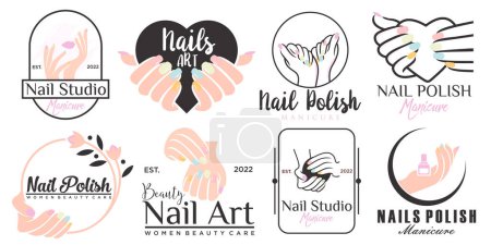 Téléchargez les illustrations : Nail design logo beauté avec style élément créatif pour la mode - en licence libre de droit