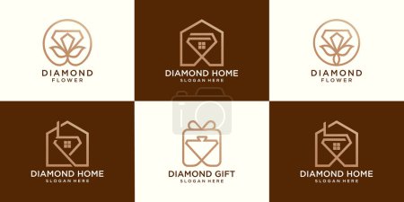 Ilustración de Conjunto de casa de diamantes, flores de diamantes y el logotipo de regalo de diamantes - Imagen libre de derechos