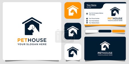 logo dog and cat ,Pet house logo vector icon illustration and business card Premium Vector