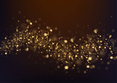 Gold glitter Textur isoliert mit Bokeh auf dem Hintergrund. Teilchen färben sich ab. Goldene Konfetti-Explosion. Vektorillustration