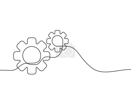 Kontinuierliche Linienzeichnung. Gear of Business-Teamwork-Konzept. Vektorillustrationen