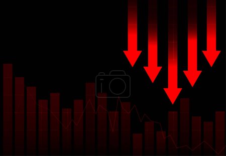 Stock market exchange loss trading graph analysis investment for business. finance graph or loss global. Arrow down. Vector illustration