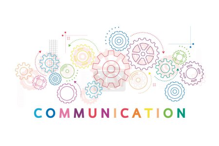 Ilustración de Vector illustration of a communication concept. The word communication with colorful dialog speech bubbles - Imagen libre de derechos