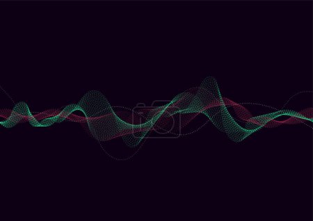 Téléchargez les illustrations : Abstract background with dynamic particle sound waves. Wave of musical soundtrack for record. Vector illustration - en licence libre de droit