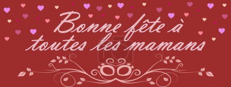 Photo for Red card for Happy Mother's Day written in french in pink font with pink hearts and arabesque - Royalty Free Image