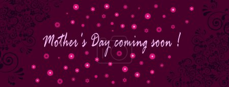 Photo for Purple card for Mother's Day coming soon written in english in pink font with pink flowers and dark arabesque - Royalty Free Image