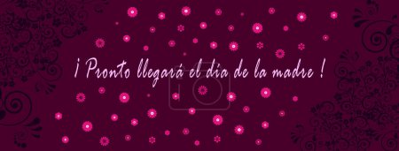 Photo for Purple card for Mother's Day coming soon written in spanish in pink font with pink flowers and dark arabesque - Royalty Free Image