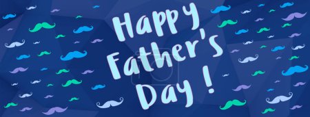 Foto de Tarjeta azul marino para el Día del Padre con un montón de bigotes azules, malva, púrpura y verde con la escritura "feliz día del padre" en inglés - Imagen libre de derechos