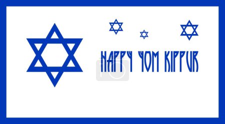 Photo for Wish card Happy Yom Kippur written in English with crosses of David in white and blue colors - Royalty Free Image