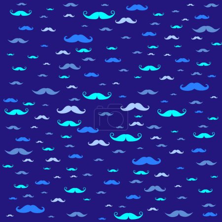 Blue Movember Man Men square card with mustaches of various shapes in shades of blue, green, violet