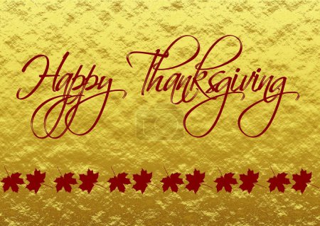 Téléchargez les photos : Message de carte de voeux Happy ThanksGiving en anglais rouge et or avec beaucoup de feuilles d'érable - en image libre de droit