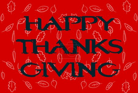 Téléchargez les photos : Carte de voeux rouge pour Happy Thanks Donner écrit en anglais en noir avec beaucoup de feuilles blanches - en image libre de droit