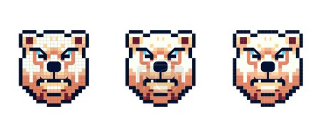 Pixel icon with a portrait of a brown bear that is angry and growls on a white background.
