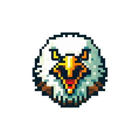 Pixelated portrait of an eagle with a tense, angry look.