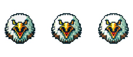 Pixelated portrait of an eagle with a tense, angry look.