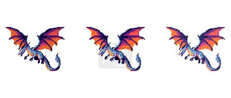 Pixel dragon with blue body and wings.