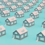 abstract background consisting of patterns of beautiful houses on a turquoise background. 3D render.