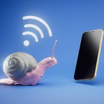 the concept of slow Internet, snail and wifi, the speed of the provider. 3d render.