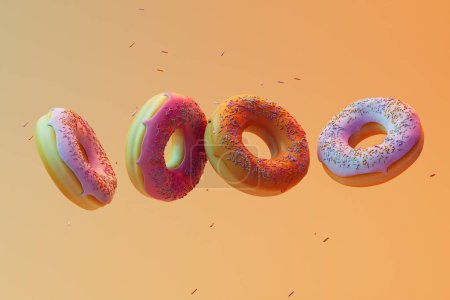 Photo for Love of sweets. donuts flying across the pastel background. 3D render. - Royalty Free Image