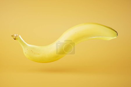 Photo for A large deformed banana on a yellow background. 3D render. - Royalty Free Image