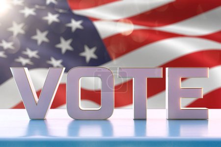 Foto de Elecciones presidenciales en América. La inscripción Votar en el fondo de la bandera estadounidense. Renderizado 3D. - Imagen libre de derechos