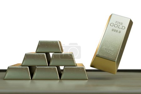 gold bars isolated on white background. 3d render.