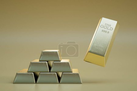 Photo for Gold bars isolated on golden background. 3d render. - Royalty Free Image