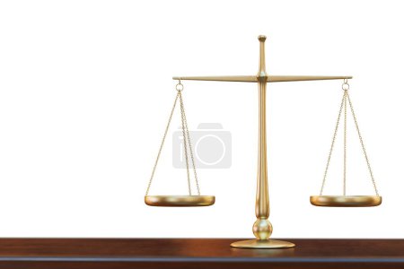 Photo for Gold brass balance scale isolated on white background. Sign of justice. 3d render. - Royalty Free Image