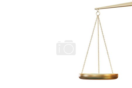 Photo for Gold brass balance scale isolated on white background. copy paste, copy space. 3d render. - Royalty Free Image