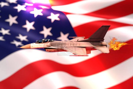 Téléchargez les photos : Formation des pilotes sur les avions américains. L'avion sur fond du drapeau de l'Amérique. rendu 3D. - en image libre de droit