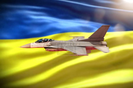 Téléchargez les photos : Formation des pilotes ukrainiens. L'avion sur le fond du drapeau de l'Ukraine. rendu 3D. - en image libre de droit