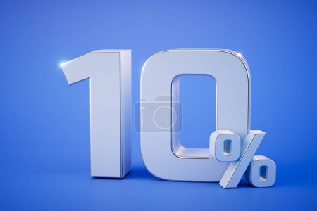 discount on popular products. 10 percent lettering on a blue background. 3D render.